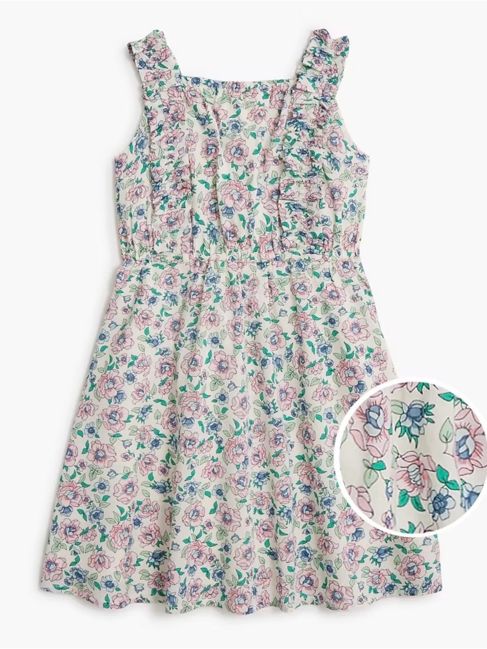 Crewcuts Girls' Floral Ruffle Strap Dress - with Pink & Blue Flowers